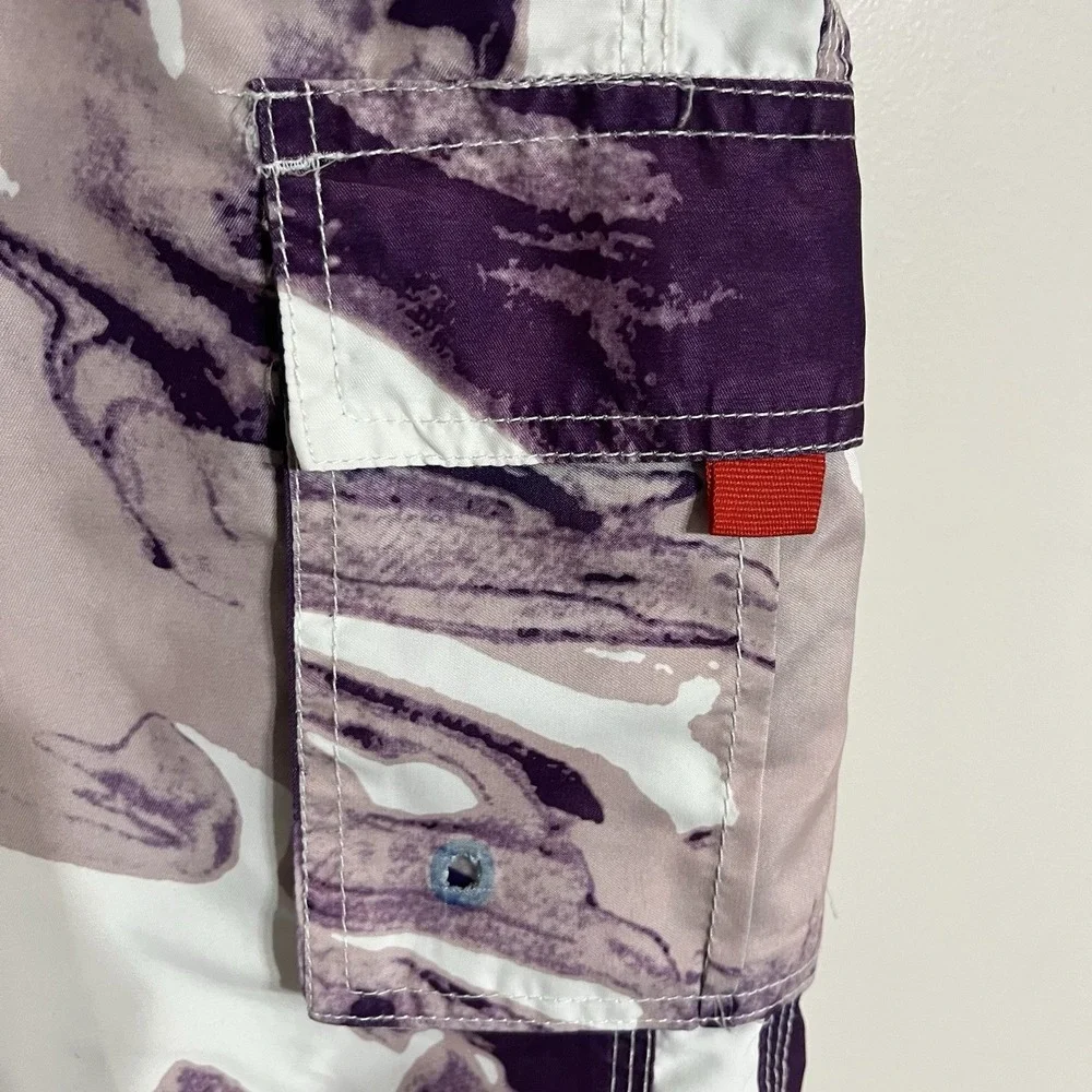 Sakkas Men's Purple‎ & White Lined Swim Trunks Board Shorts Size Large Beach